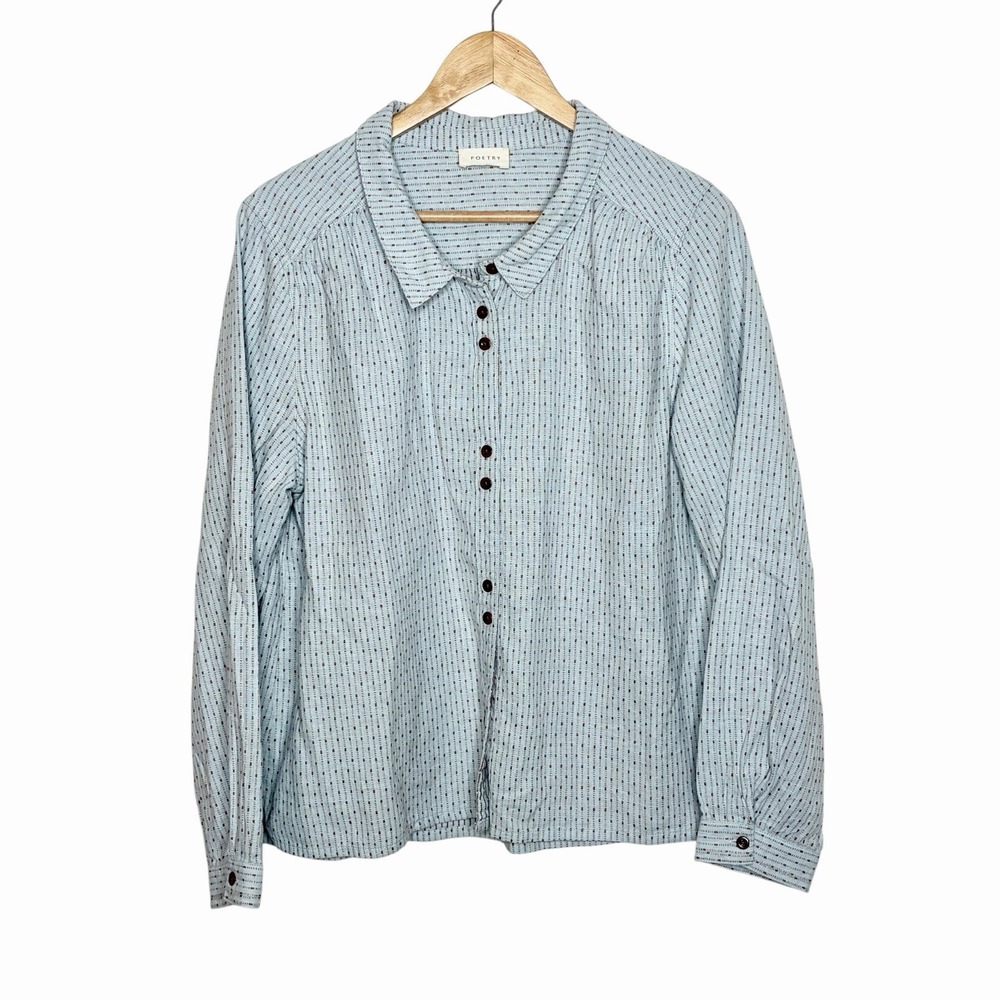 Poetry Hemp Organic Cotton Button Up Woven Top Womens US 12 Fisherman Granola